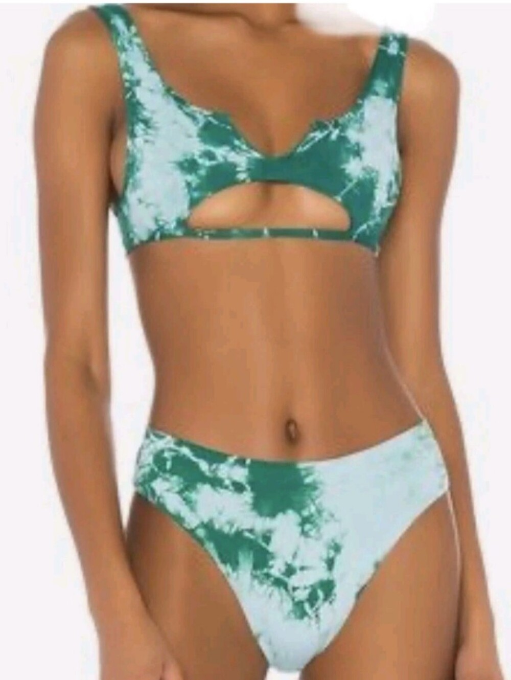Green Tie-Dye Cutout Bikini Set by Frankie's Bikinis. Top Size XS And Bottoms S